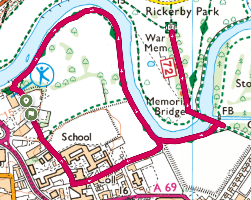 Route marked on a map